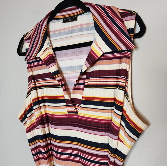 Lane Bryant Sleeveless Polo Midi Dress Stretchy Ribbed Jersey Multi Stripe 22/24 - Picture 11 of 13